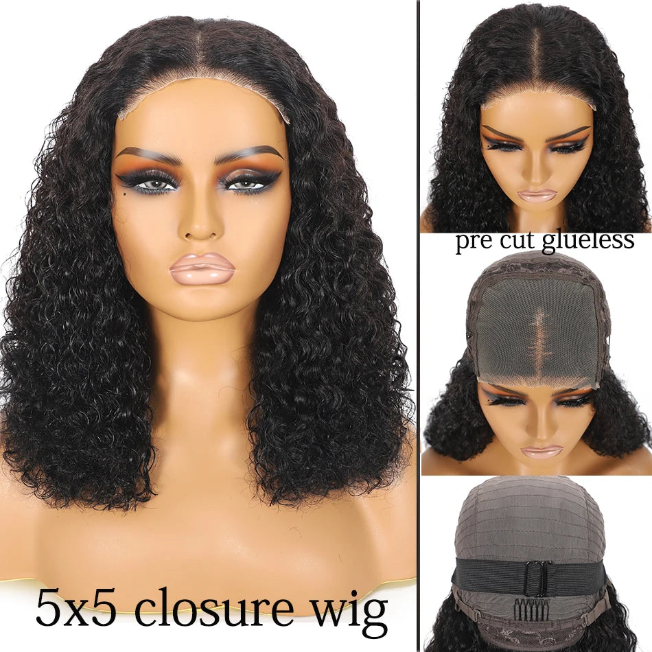 12A 100% Human Hair Water Wave Brazilian Virgin Hair Wig 200% Density 5X5 Water Curly Lace Closure Glueless Wig with Baby Hair