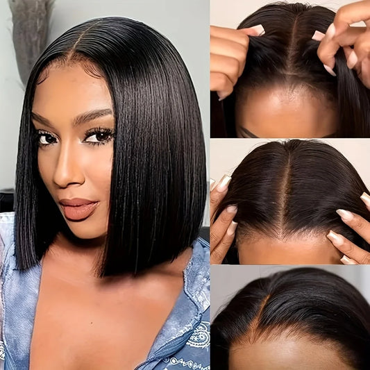 100% Human Hair Short Bob Wig 13x4 Transparent Lace Wigs Natural Color For Black Women Wigs Bob Wigs Straight Hair Brazilian